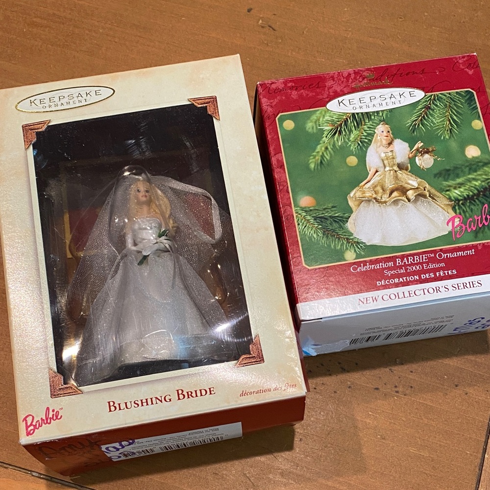 Hallmark Barbie Blushing Bride Ornament & Celebration Barbie 2000